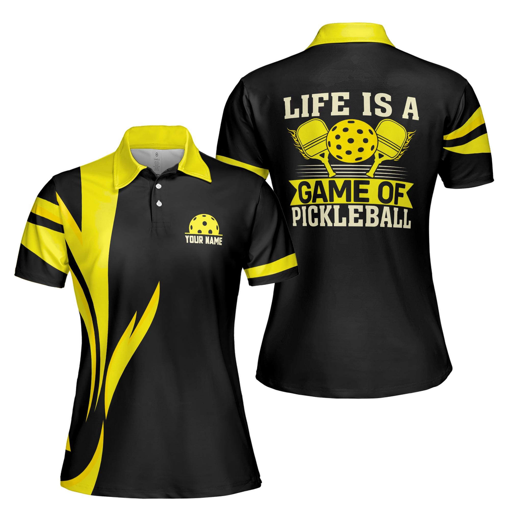 Individuelle Name Life Is A Game Of Pickleball Damen Polo-Shirt S-5XL