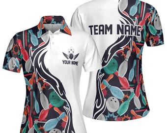 Personalisiertes Bowling Muster Buntes Bowling Team Damen Poloshirt S-5XL