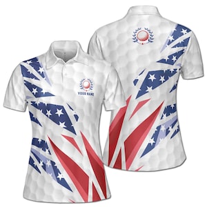 Custom Name Patriotic American Flag Golfer Love Golf Women&#39;s Polo Shirt S-5XL