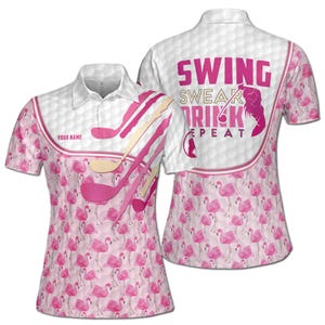 Anpassad namn Rosa Flamingo Swing Swear Drink Repeat Golf Dampikétröja S-5XL