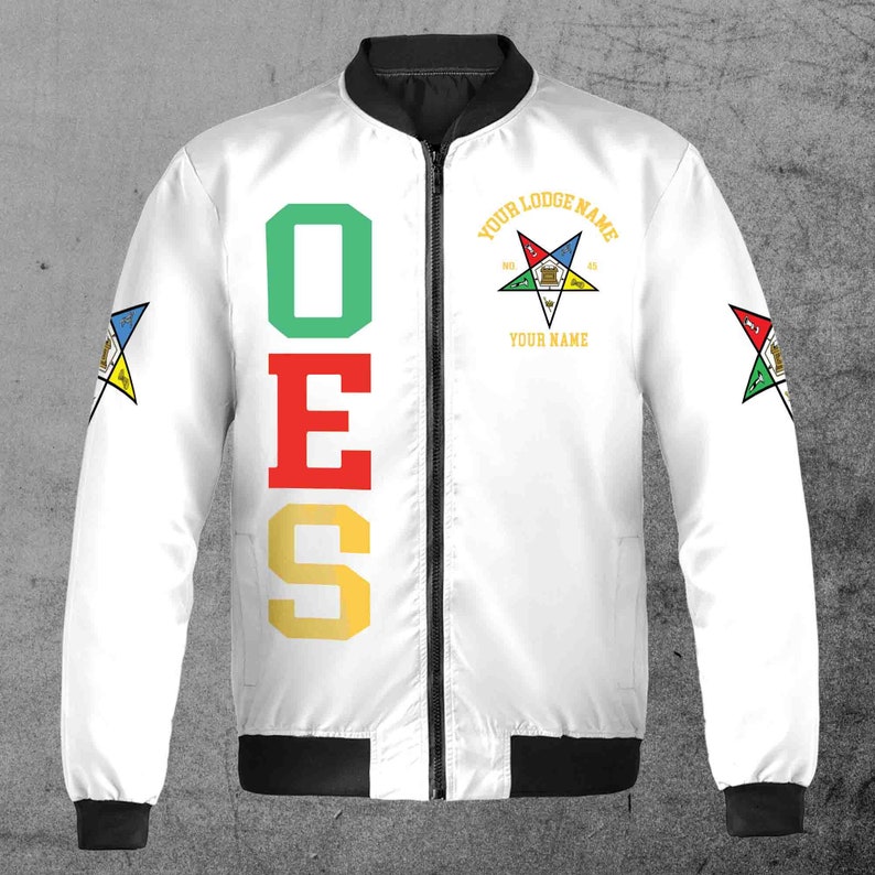 Custom Name Order of the Eastern Star Masonic Lodge OES Pentagon Up Unisex Bomber Jacket S-5XL image 5