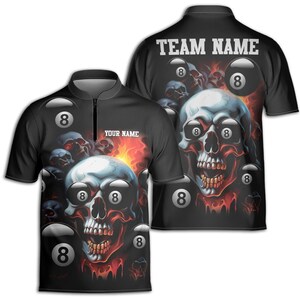 Personalized Skull Billiard Club 8-Balls Zipper Polo Shirt S-5XL
