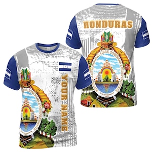 Camiseta patriótica con escudo de armas de Honduras y nombre personalizado, tallas S a 5XL