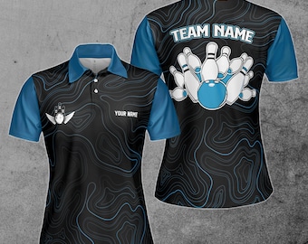 Custom Name, Team Name Multicolor Pattern Bowling Ball Camo Women's Polo Shirt S-5XL