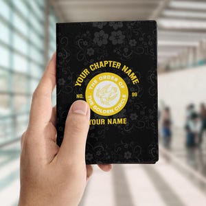 Customized Round Circle Symbol Freemasonry Floral Black Leather Passport Wallet