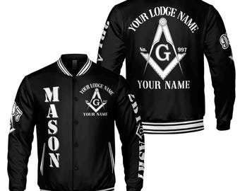Custom Black And White Freemason Masonic Symbol, Camouflage Freemasonary 3D Baseball Jacket S-5XL