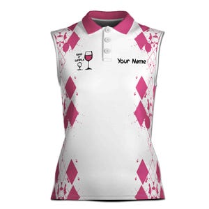 Custom Name White Pink Flamingo Keep It Simple Women Golf Team 3D Women Sleeveless Polo Size XS-4XL