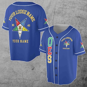 Custom Name Order of the Eastern Star Masonic Lodge OES Pentagon Up Unisex Baseball Jersey S-5XL Blue