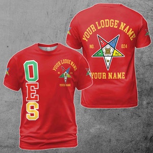 Custom Name Order of the Eastern Star Masonic Lodge OES Red Pentagon Up Unisex 3D T Shirt S-5XL