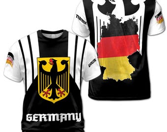 カスタマイズネーム ドイツ国旗 紋章 鷲 黒 白 3D Tシャツ S-5XL