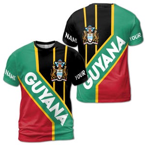 Custom Name Guyana Coat of Arms Patriotic Unisex T-Shirt S-5XL