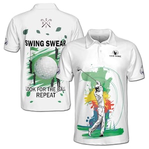 Customized Colorful Golfer Look For The Ball Repeat Men&#39;s Polo Shirt S-5XL