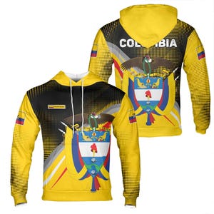 Custom Name Patriotic Colombia Coat of Arms Grunge Hoodie S-5XL