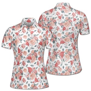 Funny Pink Floral Flamingo Lovely Women&#39;s Polo Shirt S-5XL