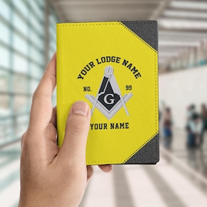 Customized Masonic Symbol Freemasonry Simple Black White Yellow Leather Passport Wallet