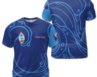 Customize Name Guam Flag Coat Of Arms Patriotic Culture Blue 3D T-Shirt S-5XL