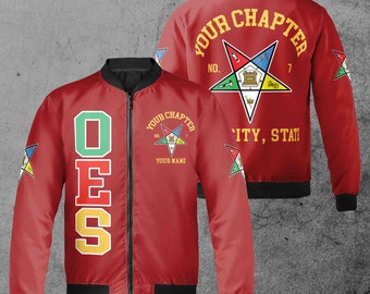 Custom Name Order of the Eastern Star Masonic Lodge OES Pentagon Up Unisex Bomber Jacket S-5XL