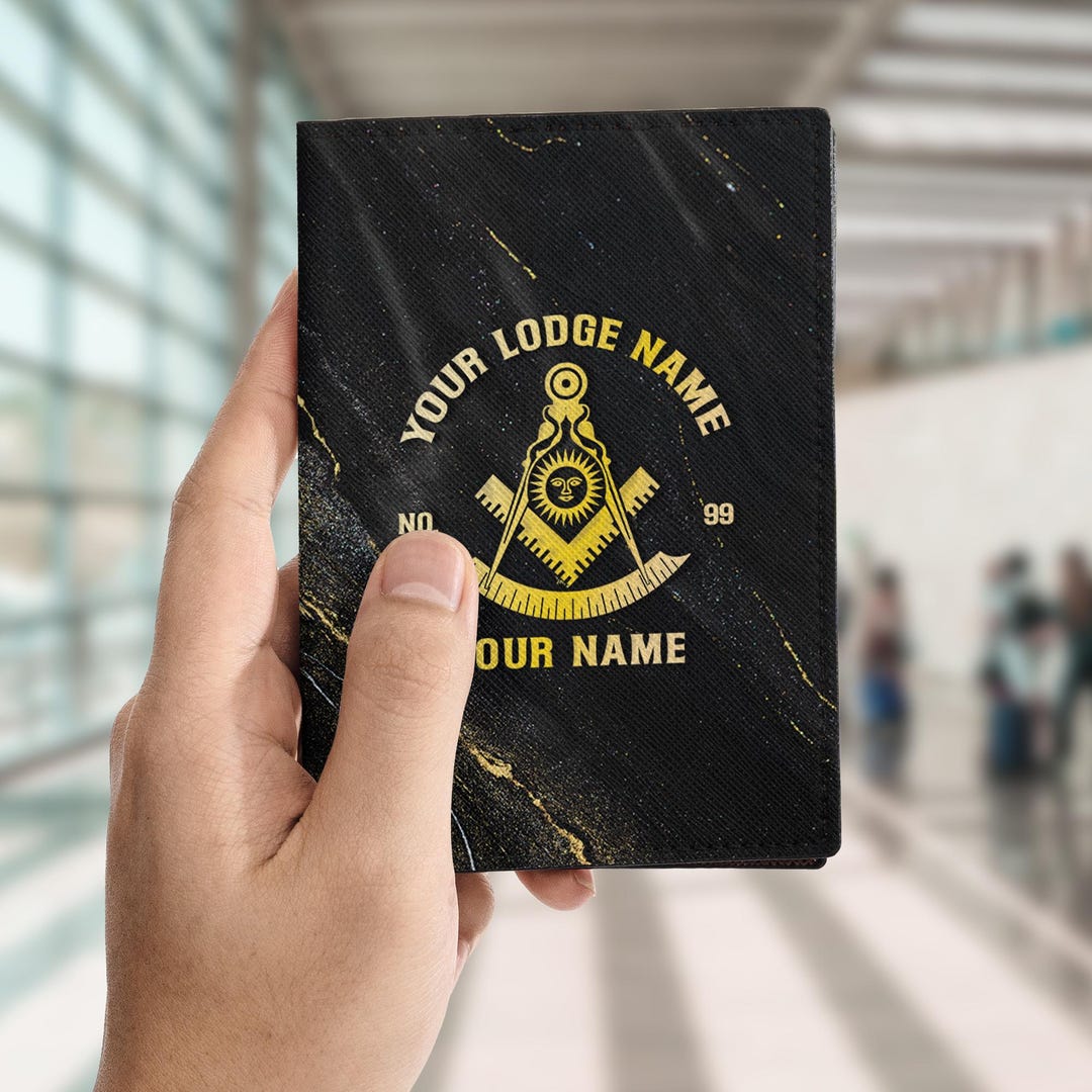 Past Master Keychain Customized Past Master Symbol Freemasonry Black Gold Leather Passport ...