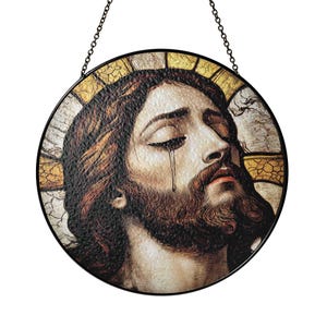 Jesus&#39;s Tear God&#39;s Crying Stained Glass Suncatcher, Window Hanging Gift for Christians