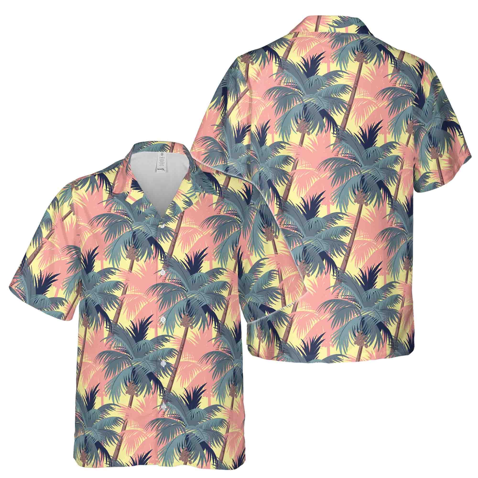 Retro Tropical Palm Tree Beach Holiday Hawaiian Shirt S-5XL for Men and Women