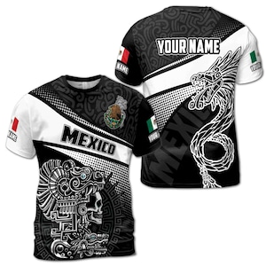Custom Name Mexico Mexican Aztec Pattern Unisex T-Shirt S-5XL