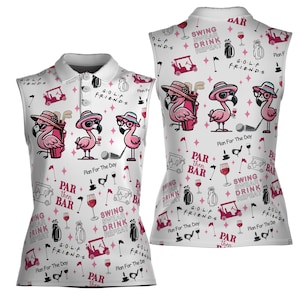 Funny Adorable Flamingo Par Then Bar Women Sleeveless Polo XS-4XL