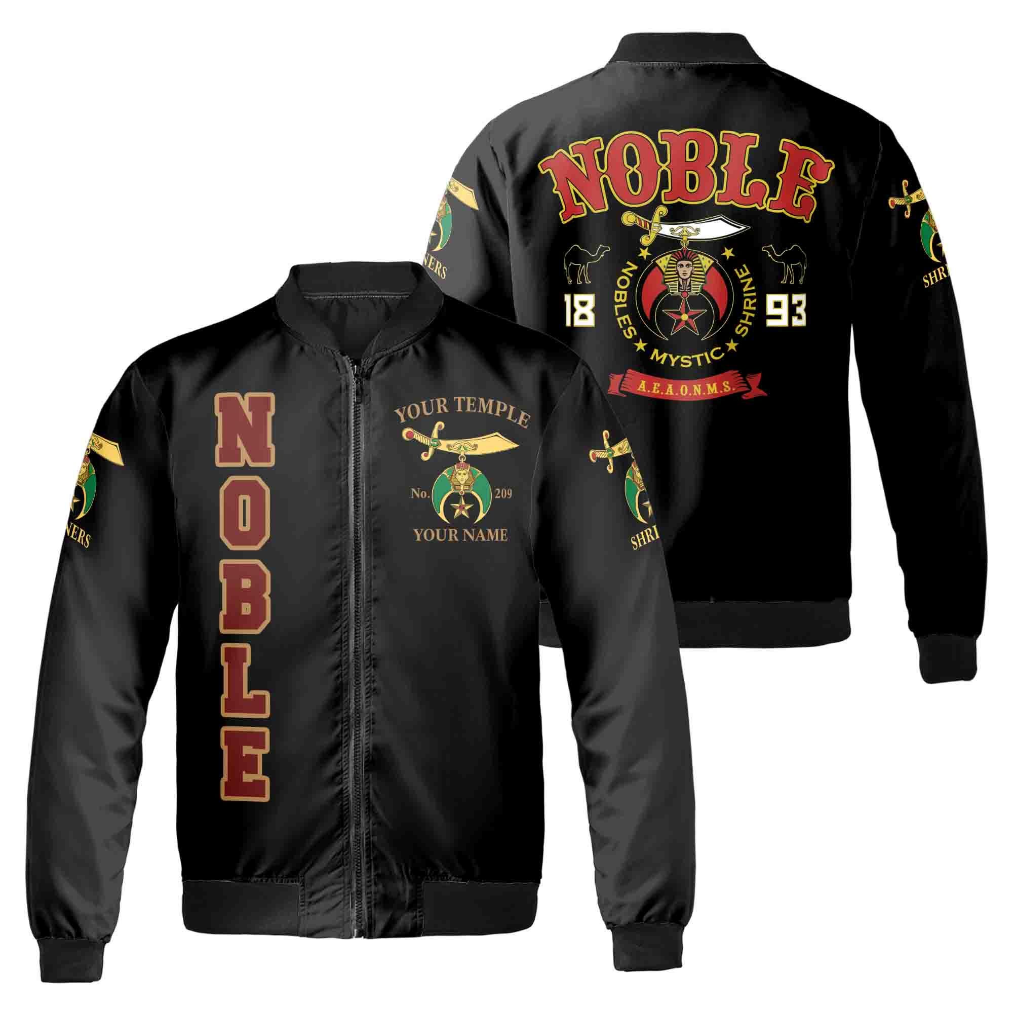 Generic Freemason White Gold Personalized Custom Name Bomber, Multicolor All Over Printed Bomber Jacket Casual Unisex V1, Small-5X-Large