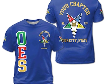 Custom Name Order of the Eastern Star OES Pentagon Up PHA Unisex 3D T Shirt S-5XL