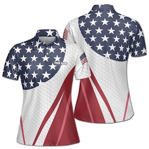 Custom Name Patriotic America Pattern American Golfer Women&#39;s Polo Shirt S-5XL