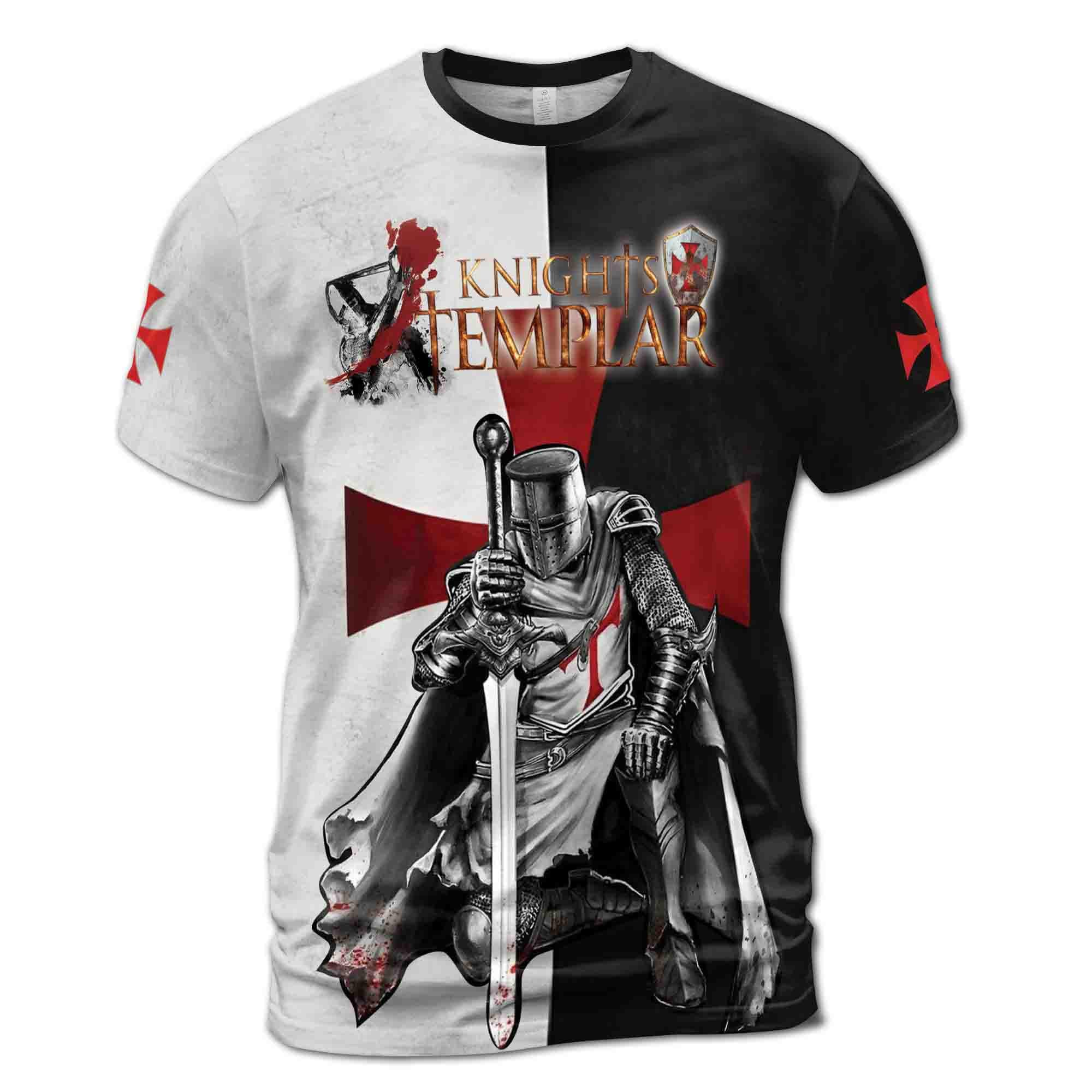 Black and White Jesus Protection Knight Templar Men's T-shirt S