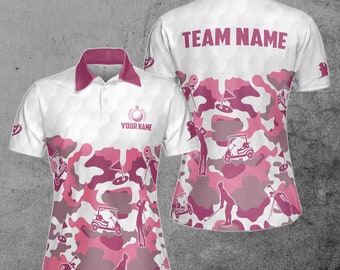 Benutzerdefinierter Name Teamname Pink Camouflage Muster Golf Damen Poloshirt S-5XL