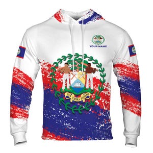 Custom Name Patriotic Coat of Arms Belize Hoodie S-5XL