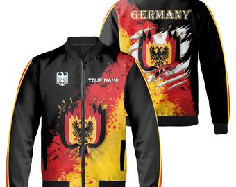 Custom Name Germany Flag Patriotic German Eagle Bomber Jacket S-5XL