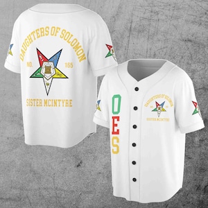 Custom Name Order of the Eastern Star Masonic Lodge OES Pentagon Down Unisex Baseball Jersey S-5XL White