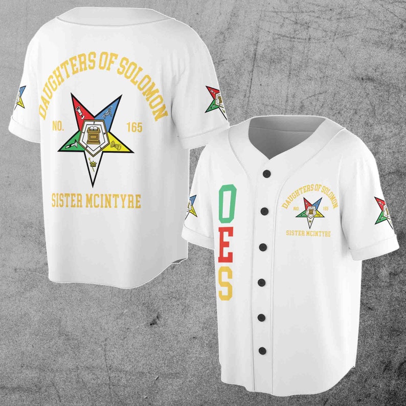 Custom Name Order of the Eastern Star Masonic Lodge OES Pentagon Down Unisex Baseball Jersey S-5XL White