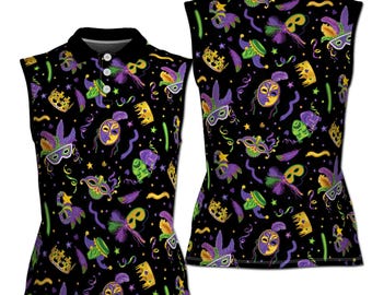 Funny Mardi Gras Carnival Fun Festival Pattern Women's Sleeveless Polo XS-4XL