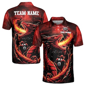 Custom Name Fire Dragon Billiard Passonate Player Men&#39;s Polo Shirt S-5XL