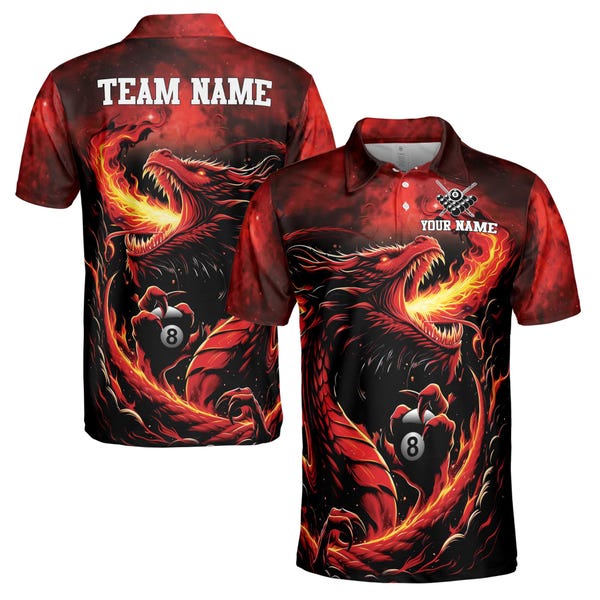 Koszulka polo męska z nadrukiem Fire Dragon Billiard Passonate Player w rozmiarze S-5XL