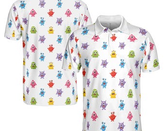 Funny Monster Cartoon Print Golf Men's Polo Shirt (S-5XL)