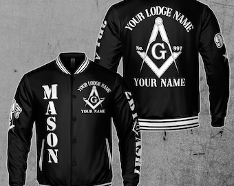 Custom Black And White Freemason Masonic Symbol, Camouflage Freemasonary 3D Baseball Jacket S-5XL