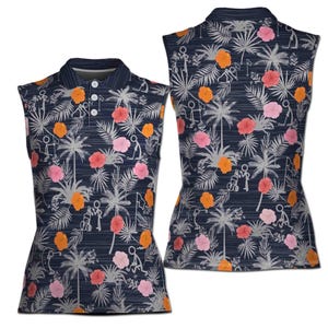 Funny Golf Stick Figures Flower 3D Women Sleeveless Polo Size XS-4XL