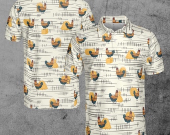 Funny Chicken Rooster Beside Haystacks Pattern Golf Men's Polo Shirt S-5XL