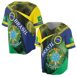 Camiseta de béisbol de Brasil con escudo patriótico de Brasil y nombre personalizado, tallas S a 5XL