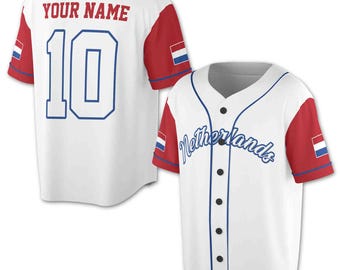 Personalized Patriotic Netherlands Flag Coat of Arms Adult, Youths and Kids Baseball Jersey