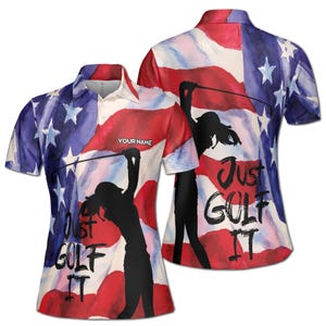 Custom Patriotic Watercolor America Just Golf It Women&#39;s Polo Shirt S-5XL