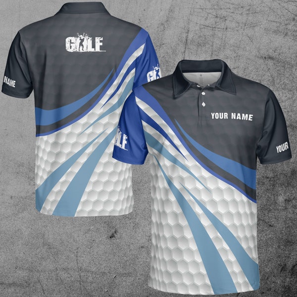 Personalize Name Blue And White Golf Balls Golf Team Gift Apparel 3D Polo Shirt Size S-5XL