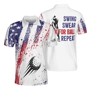 Custom Name America Flag Color Spatter Look For Ball Golf Men&#39;s Polo S-5XL