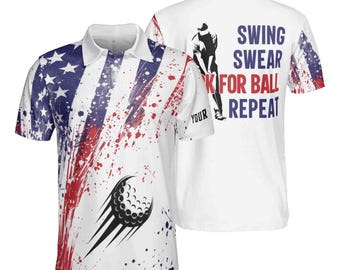 Polo de golf para hombre con nombre personalizado, bandera de Estados Unidos, aspecto salpicado de colores, tallas S a 5XL