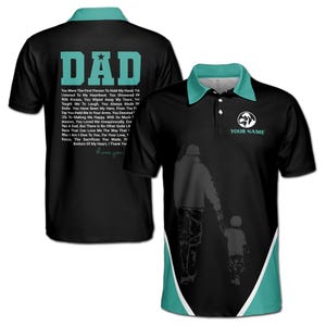 Polo para hombre, color negro y azul, con nombre personalizado y carta de "hijo" a "papá" (con cariño), tallas S-5XL