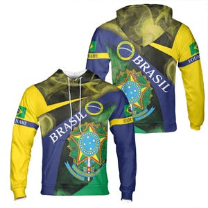 Sudadera con capucha con el escudo de armas de Brasil y nombre personalizado, tallas S a 5XL